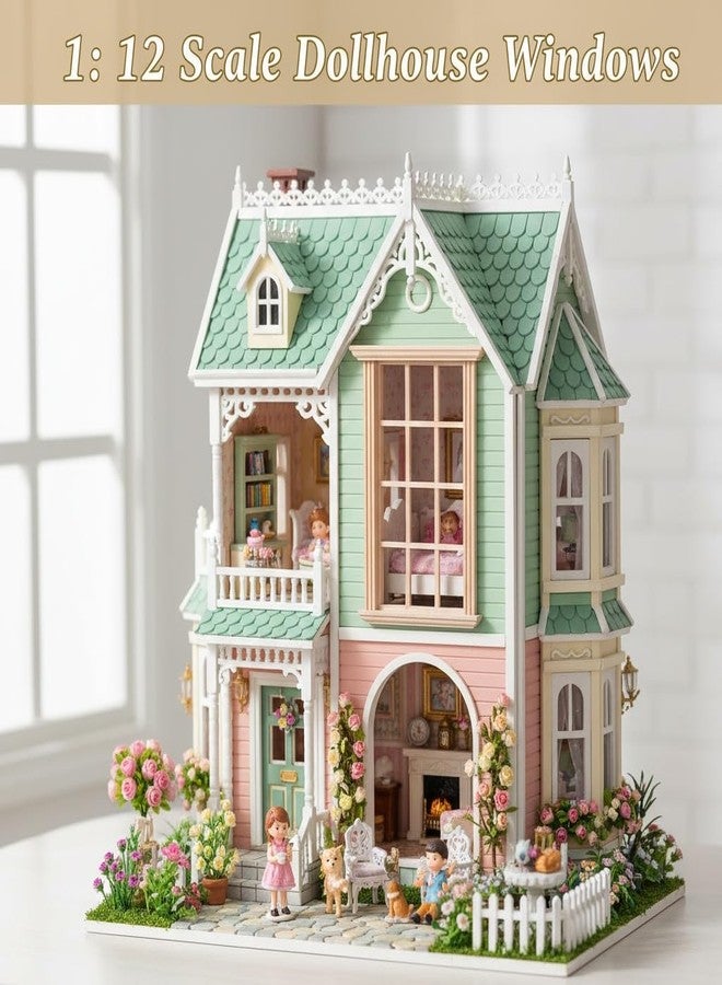 JOINPAYA 2 Pcs Wood Dollhouse Windows: 1: 12 Scale Miniature Wood 12- pane Window Furniture Model for Dolls Houses Accessories,3.2 x 4.5inch - Image 3